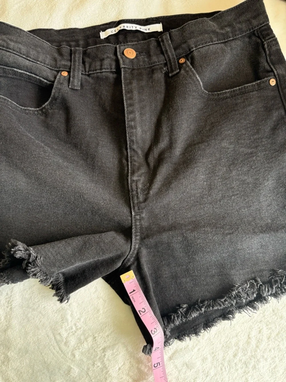Celebrity Pink Black Frayed Hem Denim Shorts - Picture 8 of 8